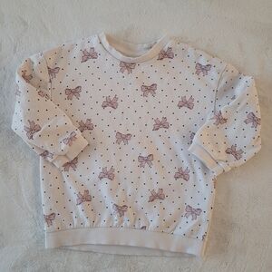 🧸2/20$ H&M Cream Sweatshirt Pink Bows Girl Size 4T Sweater